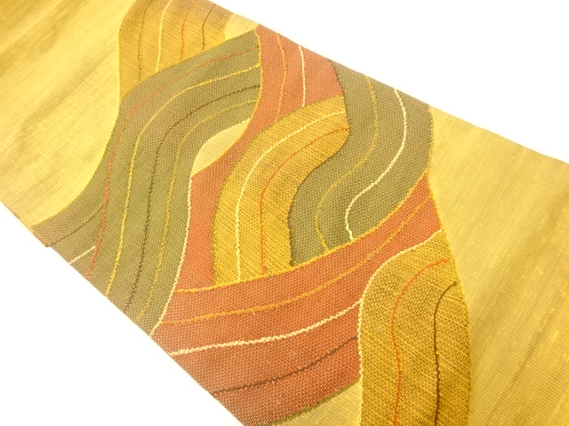 リサイクル　手織り紬波模様織出し袋帯